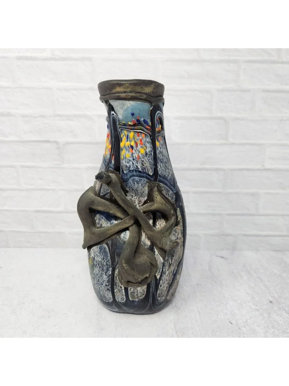 Vintage Art Glass Hand Blown Vase Abstract Art 10.5 inches tall, ceramic vase, m